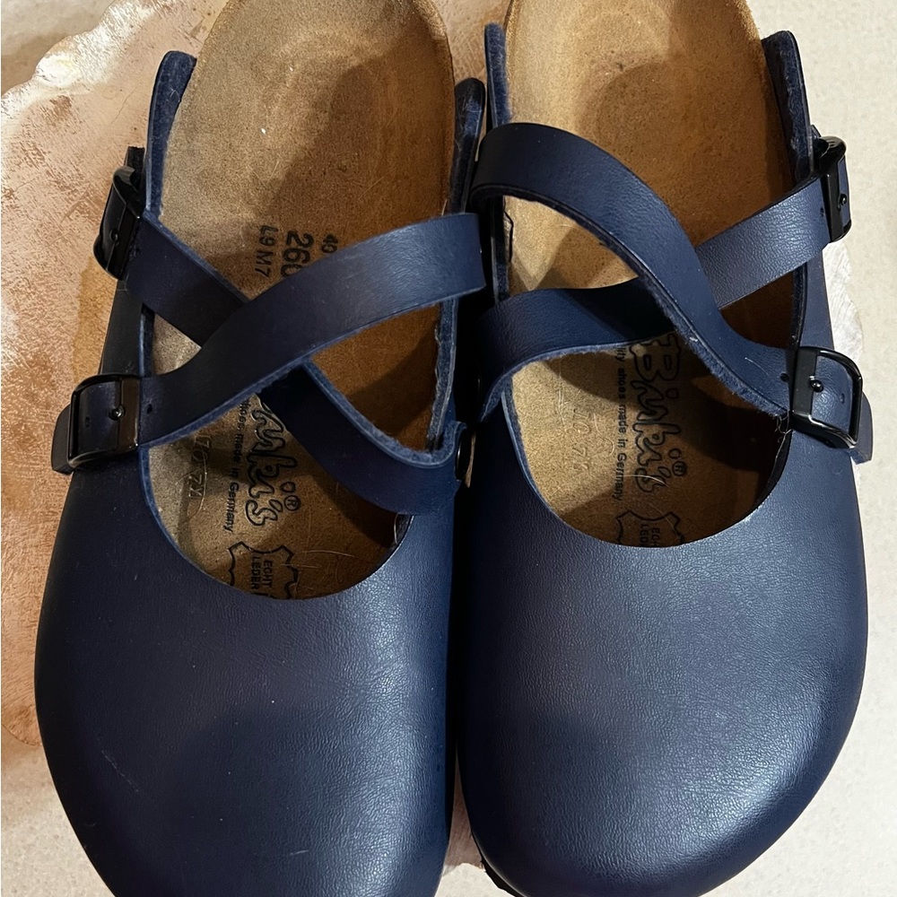 Birkenstock Blue Mules & Clogs with Cork Footbed